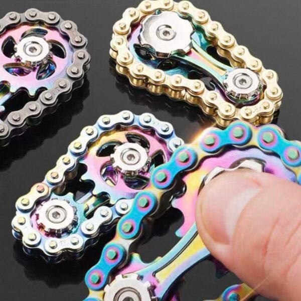 Colorful Chain Gear Fidget Spinner | Metal Stress Relief Toy | Black Tech Mechanical Gadget